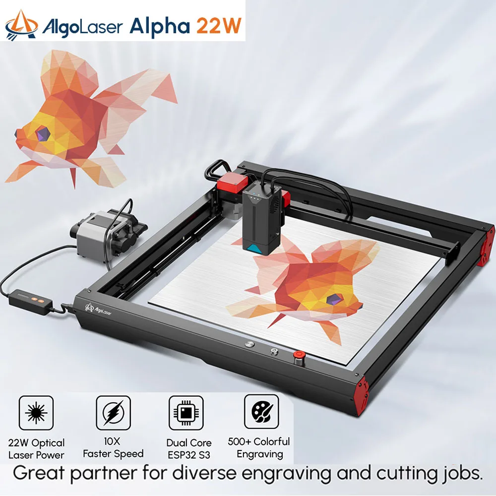 Laser Engraving Machine One-pass Cutting 10mm Acrylic Wood CNC Metal  Engraver Auto Air Assist APP Control Algolaser Alpha 22W