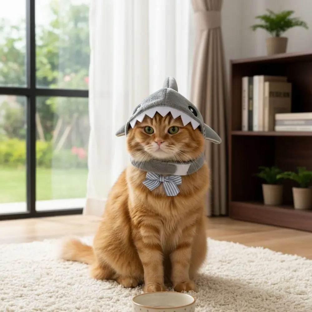 Puppy Dress Up Adjustable Cat Shark Headdress Warm Cartoon Pet Cosplay Headwear Cute Soft Cat Warm Hat Christmas
