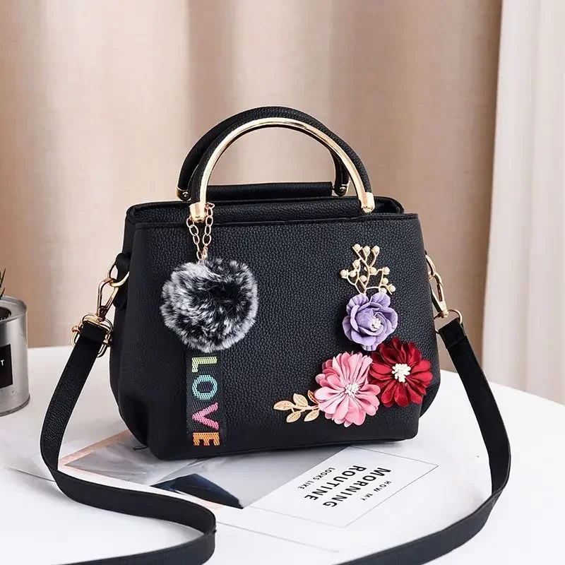Chic 3D Flower Decor Tote Bag, Stylish Leather Single Crossbody Bags for Women's Handbag Shoulder Bag, Small Top Handle Purse