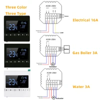 เครื่องควบคุมอุณหภูมิหน้าจอสัมผัสแบบเต็ม WiFi เครื่องควบคุมอุณหภูมิความร้อนใต้พื้นหลังสีดำแรงดันไฟฟ้ากว้าง 4