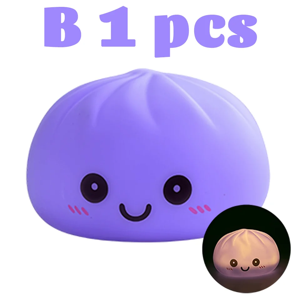 2026 New Luminous Colored Steamed Dumpling Squishy Toy, Soft Silicone Decompression LED Night Light, Glowing Squeeze Lamp for An