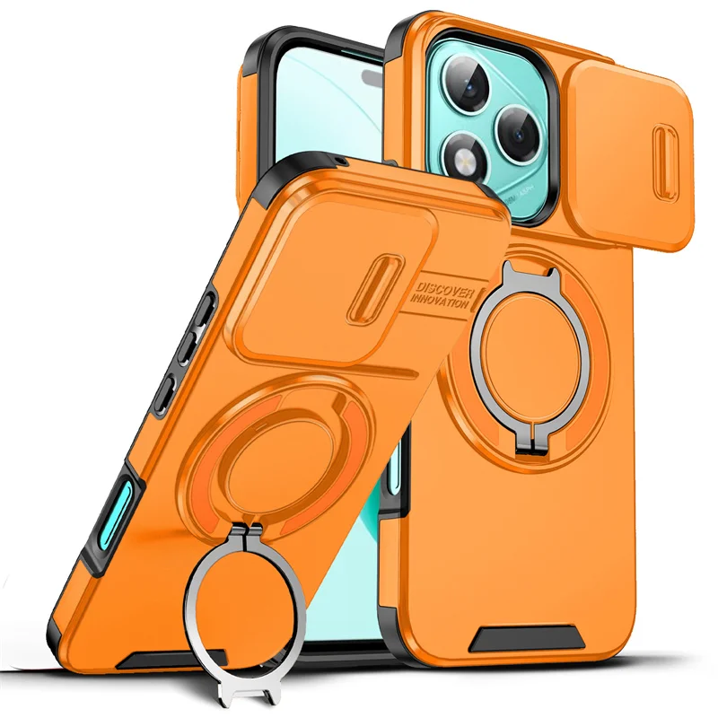 Armor Case with Ring Holder and Sliding Lens Protector Cover
