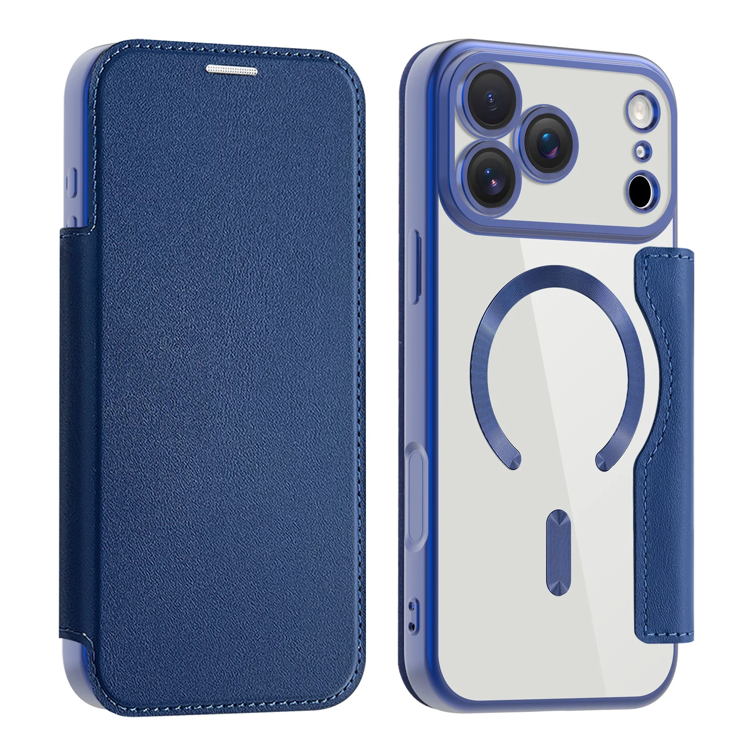 Leather Flip Case with Electroplated Finish and Magnetic Wireless Charging Capability