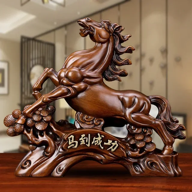 

Chinese Resin Feng Shui Success Horse Adornments Home Livingroom Desktop Ornament Crafts Store Shop Office Furnishing Decoration