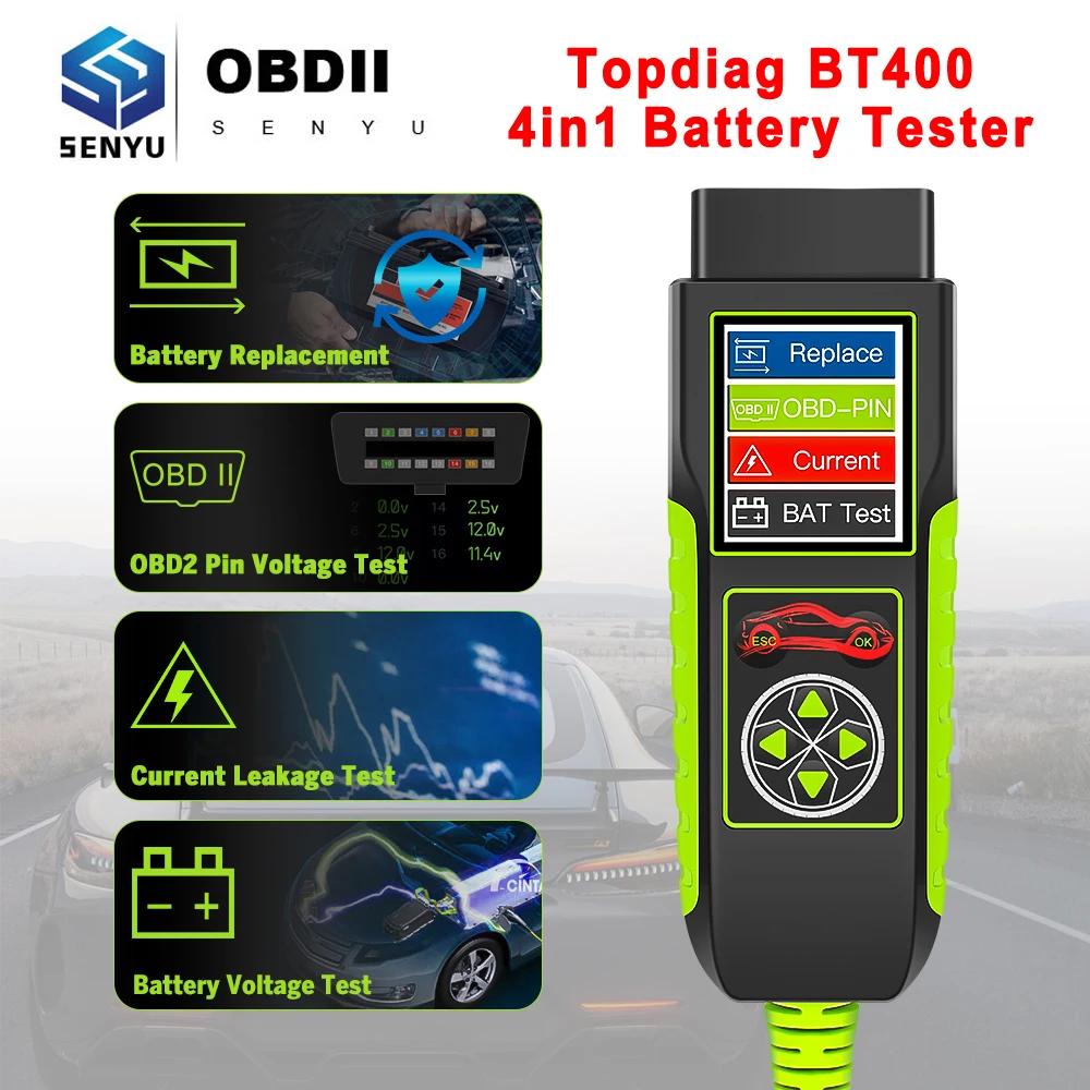 Topdiag BT400 4in1 12 24V For Car Truck Battery Analyzer Tester OBD2 Diagnostic tools Circuit Leakage Tester Circuit Voltage