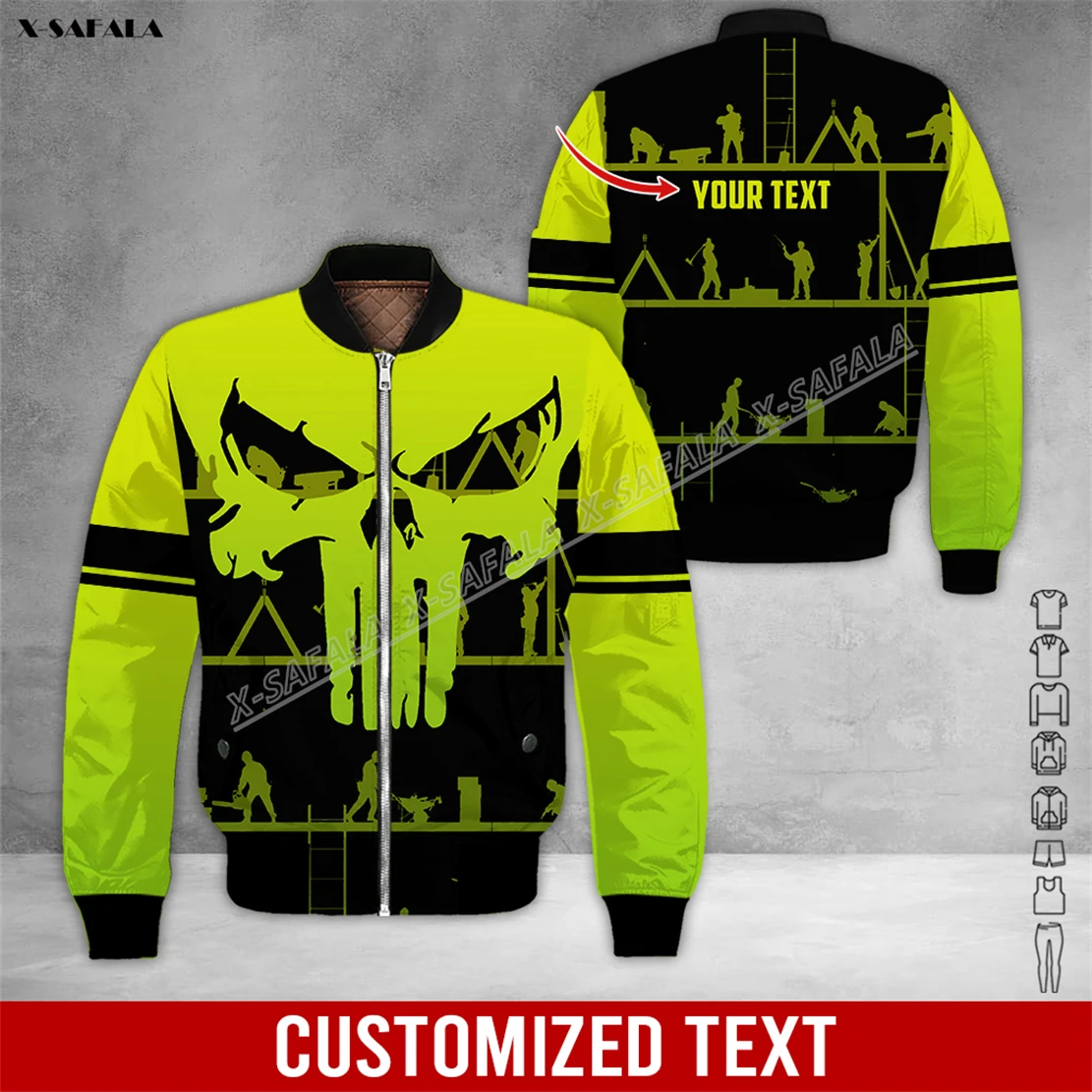 Custom Skull Ironworker Welder 3D Printed Bomber Giacca Spessa Uomo Adulto Flight Pilot Zipper Coat Warm Uniform Workwear