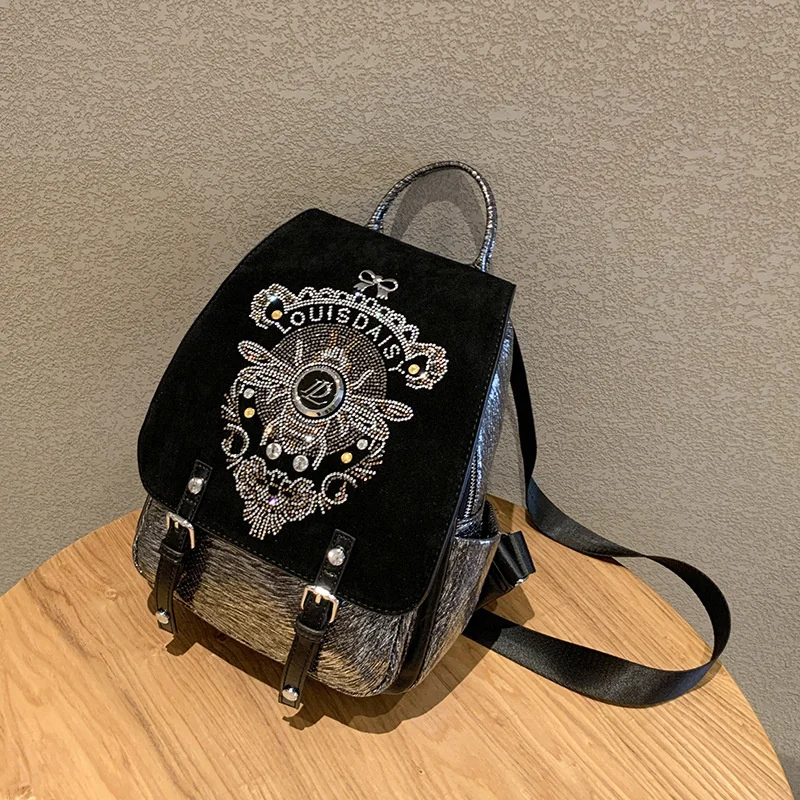 Bag Diamond Large New Backpack Women's Capacity Casual Fashion Handheld Messenger Female Shoulder Handbag Y2k Clutche Retro