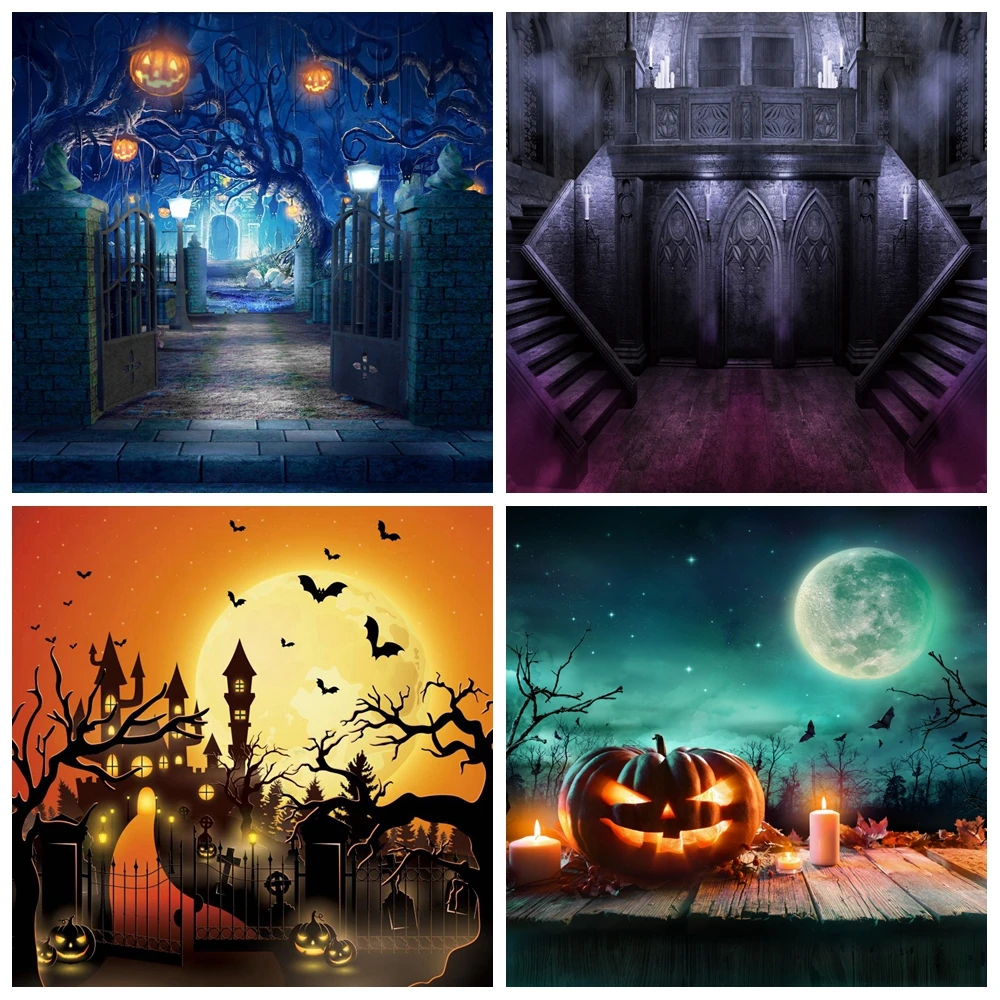 ハロウィーンの背景ドアランタンキャッスルムーンベビーシャワーポートレートパーティー写真の装飾背景写真スタジオ写真 背景 Aliexpress