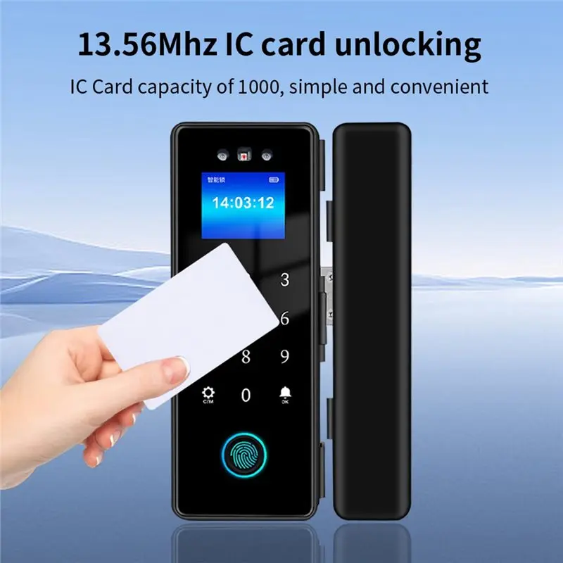 B63B-Tuya WIFI 스마트 유리 도어 잠금 장치 3D 얼굴 인식 생체 인식 지문 전자 잠금 해제 13.56Mhz IC 카드 지원