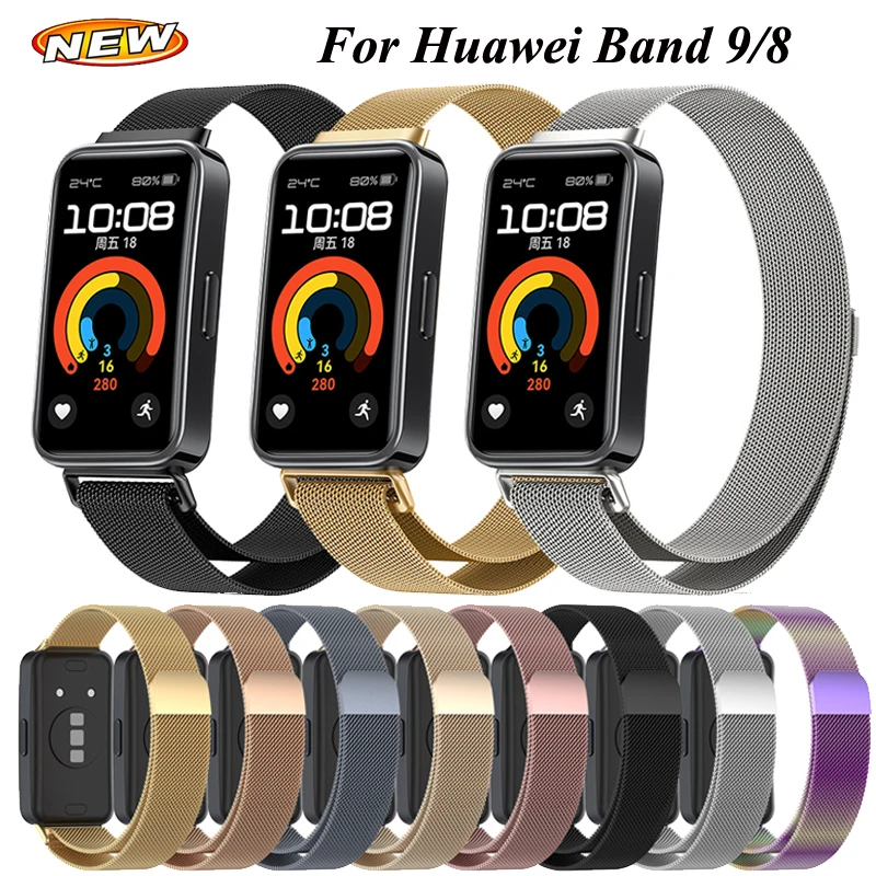 

Ремешок Mlianese для смарт-часов Huawei Band 9/8, магнитный браслет Correa для Huawei Band 8 9, металлический браслет из нержавеющей стали