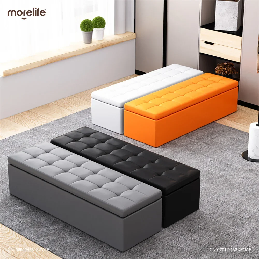 Living Room Shoe Changing Bench Stool Storage Ottoman Hold Up Bedroom Black Synthetic Leather Footstool Muebles Home Furniture