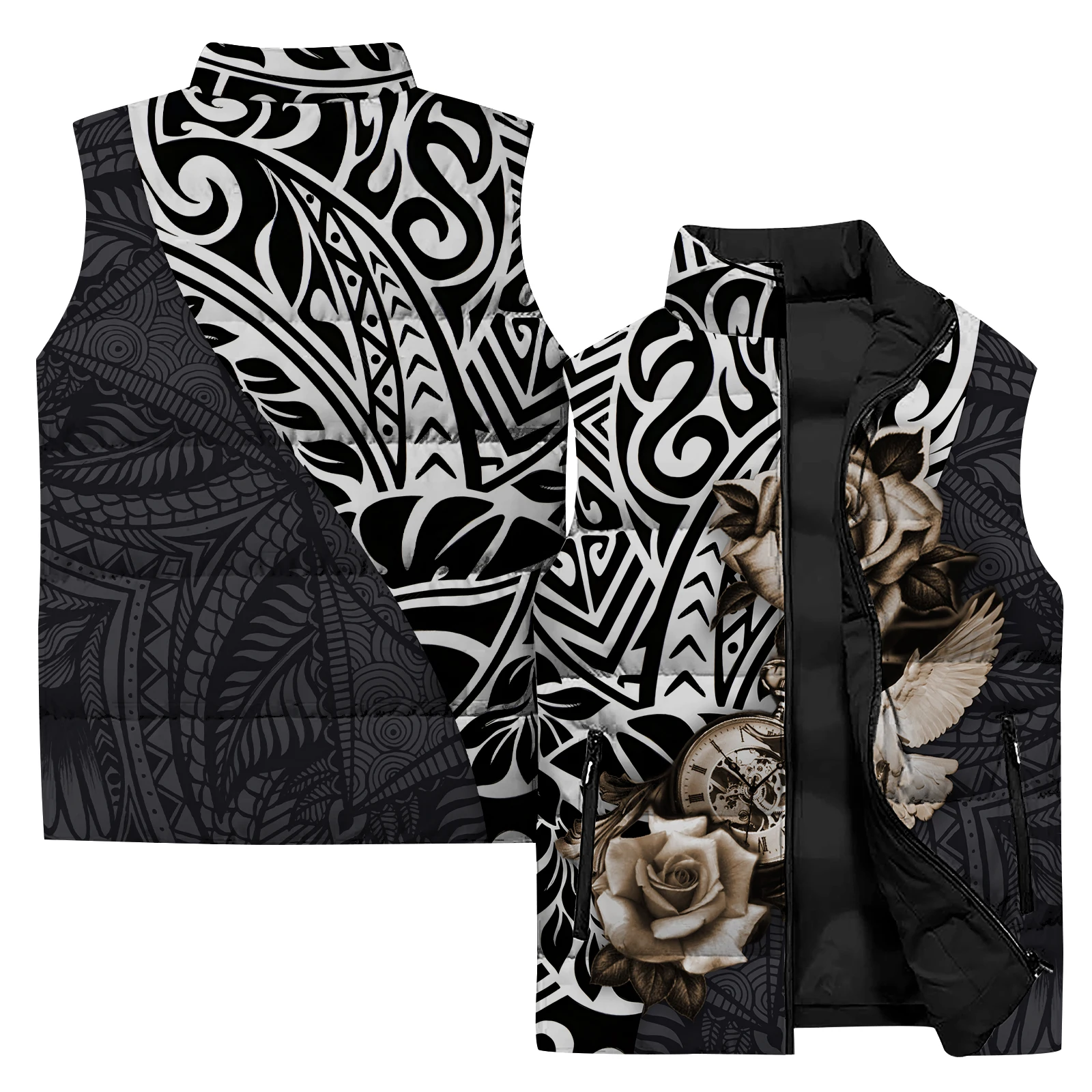 thumbnail image 1 of Chaleco aislante con flores para hombre, chaquetas de invierno frescas para hombre, abrigo cálido duradero con rosas y plantas, ropa barata para hombre, chaquetas de plumas para hombre 2024, 1 of 5