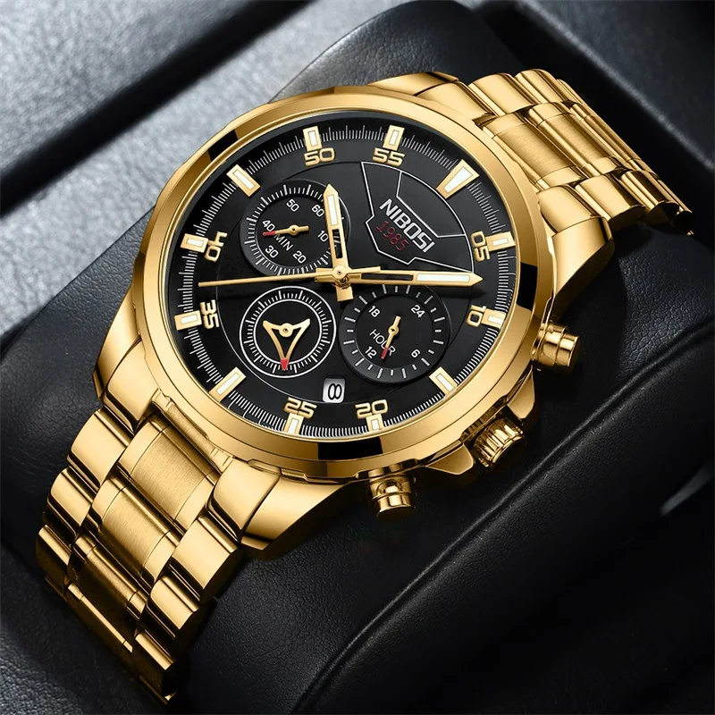 

NIBOSI Brand Men Watch Fashion Multifunctional Men Quartz Watch Stainless Steel Strap Waterproof Chronograph Stopwatch Reloj