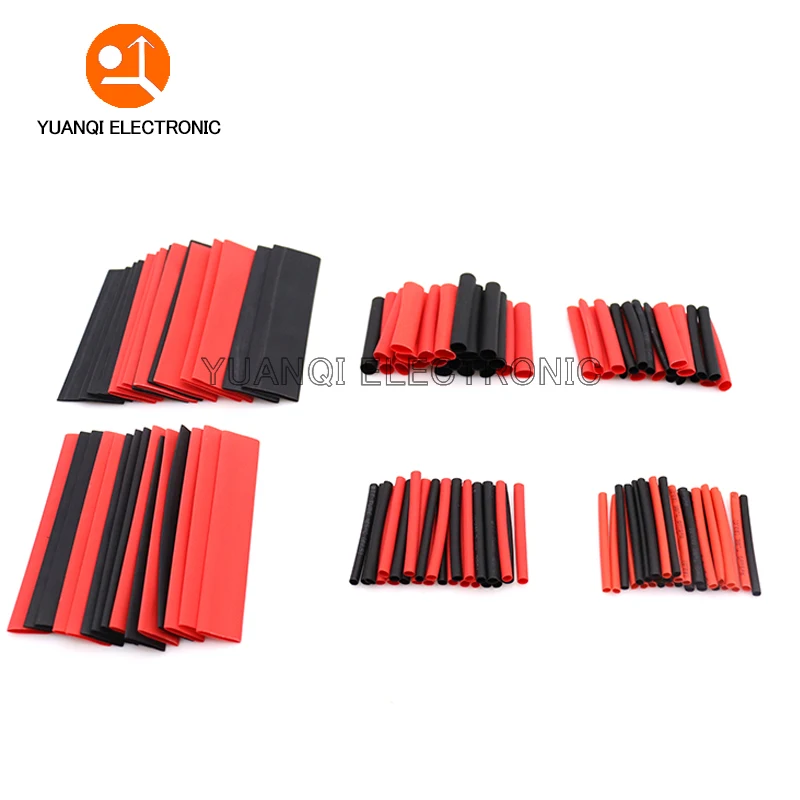 127pcs Heat Shrink Tube Wires Shrinking Wrap Tubing Wire Connect Cover Protection Cable Red Black Waterproof Shrinkable 2:1