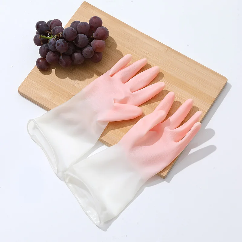 Guantes de plástico transparentes, blancos, impermeables, para el hogar, para limpieza, antideslizantes, duraderos, para cocina, lavavajillas