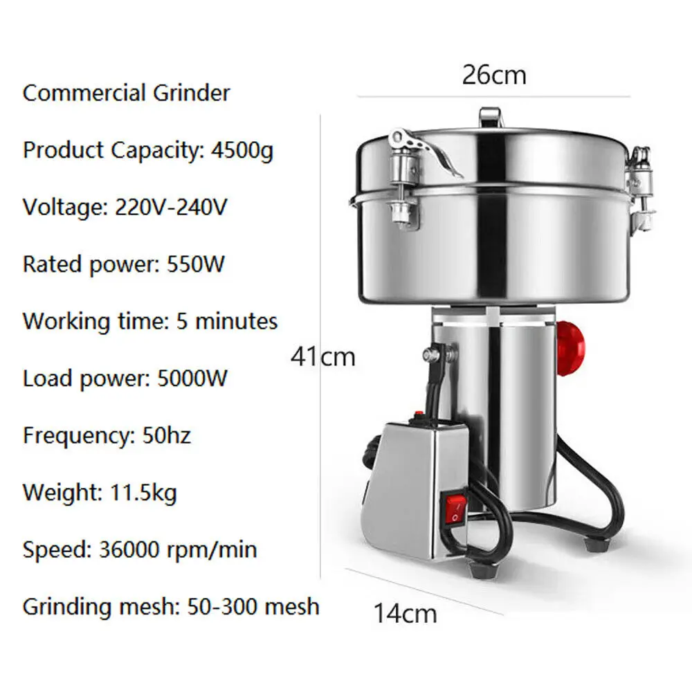 4500G Commercial Grain Milling Grinder Grinding Machine For Beans Spices Herb Nuts 3