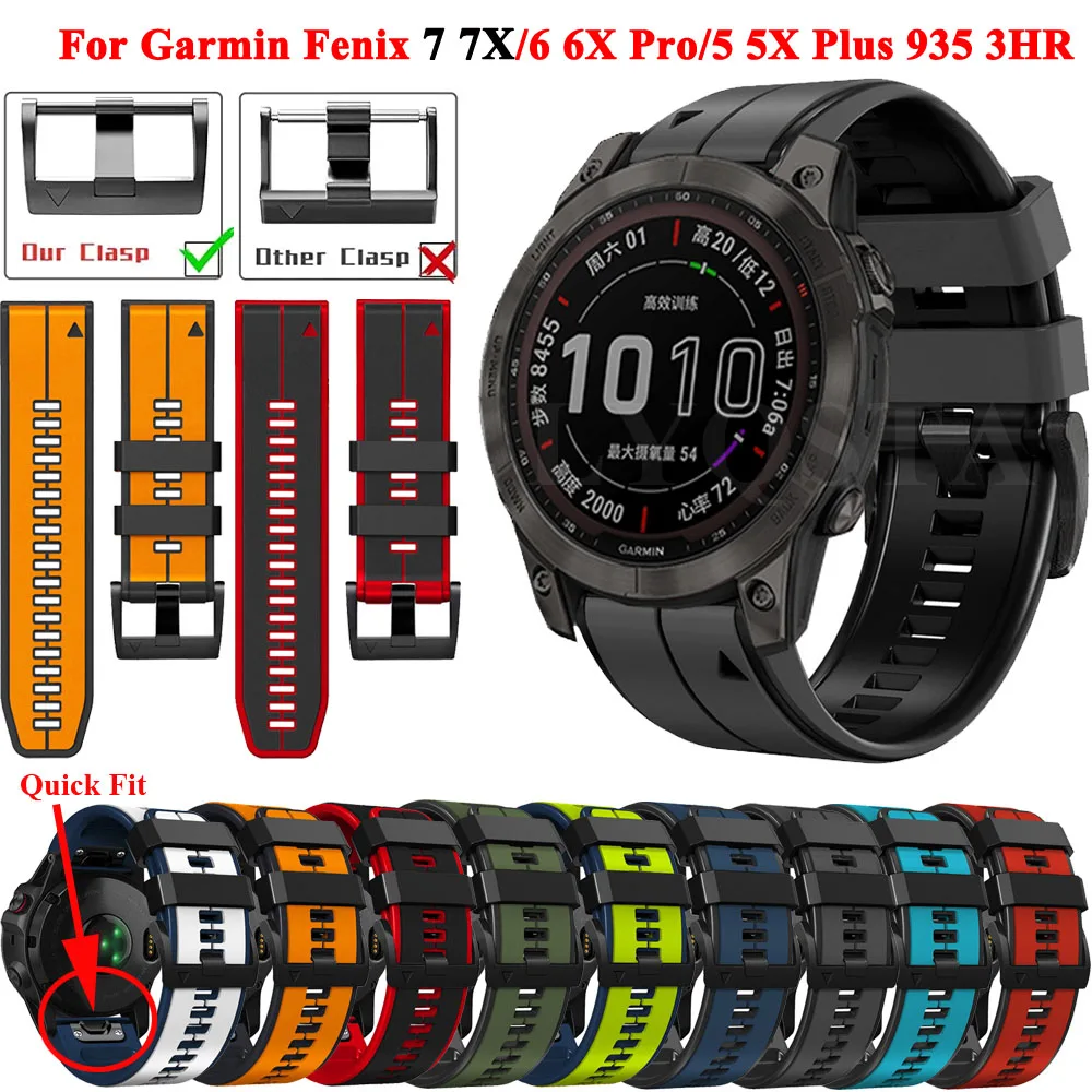 

22 26MM Silicone Watch Band Straps For Garmin Fenix 7X 7 6X 6Pro Easyfit Wristband Fenix 5 5XPlus Epix Gen2 Smartwatch Bracelet