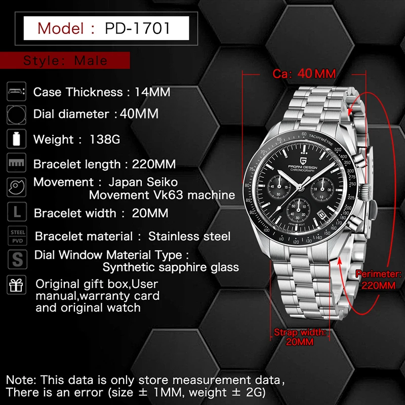 PAGANI Design Luxury Business Multifunctional Moon Watch Quartz Chronograph Men Watch Sapphire Waterproof Bracelet Accessories