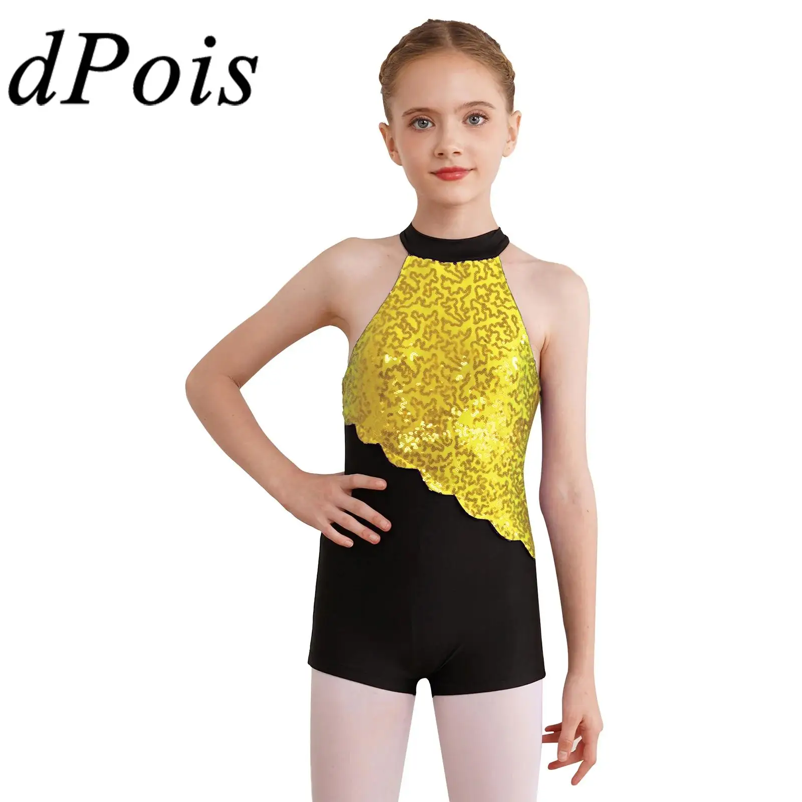 

Girls Glittery Sequins Ballet Jazz Dance Leotard Sleeveless 4-16 Kids Figure Skating Bodysuit for Rhythmic Gymnastics Jumpsuit