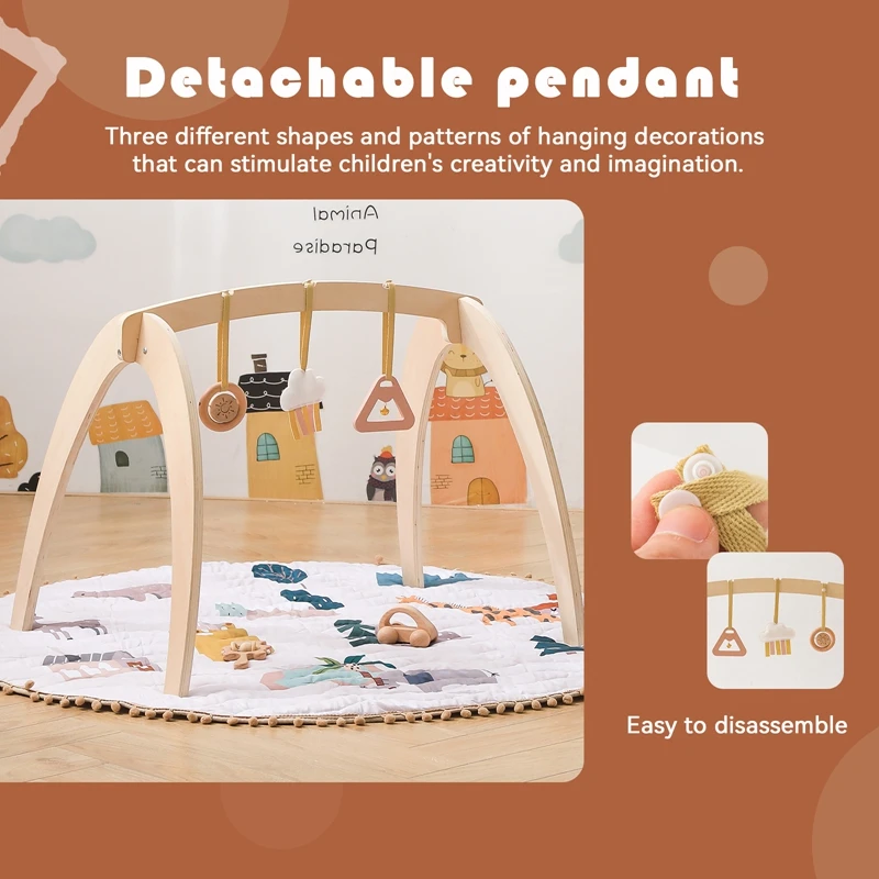 Baby Montessori Wooden Gym Frame Rattle Toys Newborn Mobile Hanging Sensory Toys Foldable Play Gym Frame Kid Holder Bracket Gift