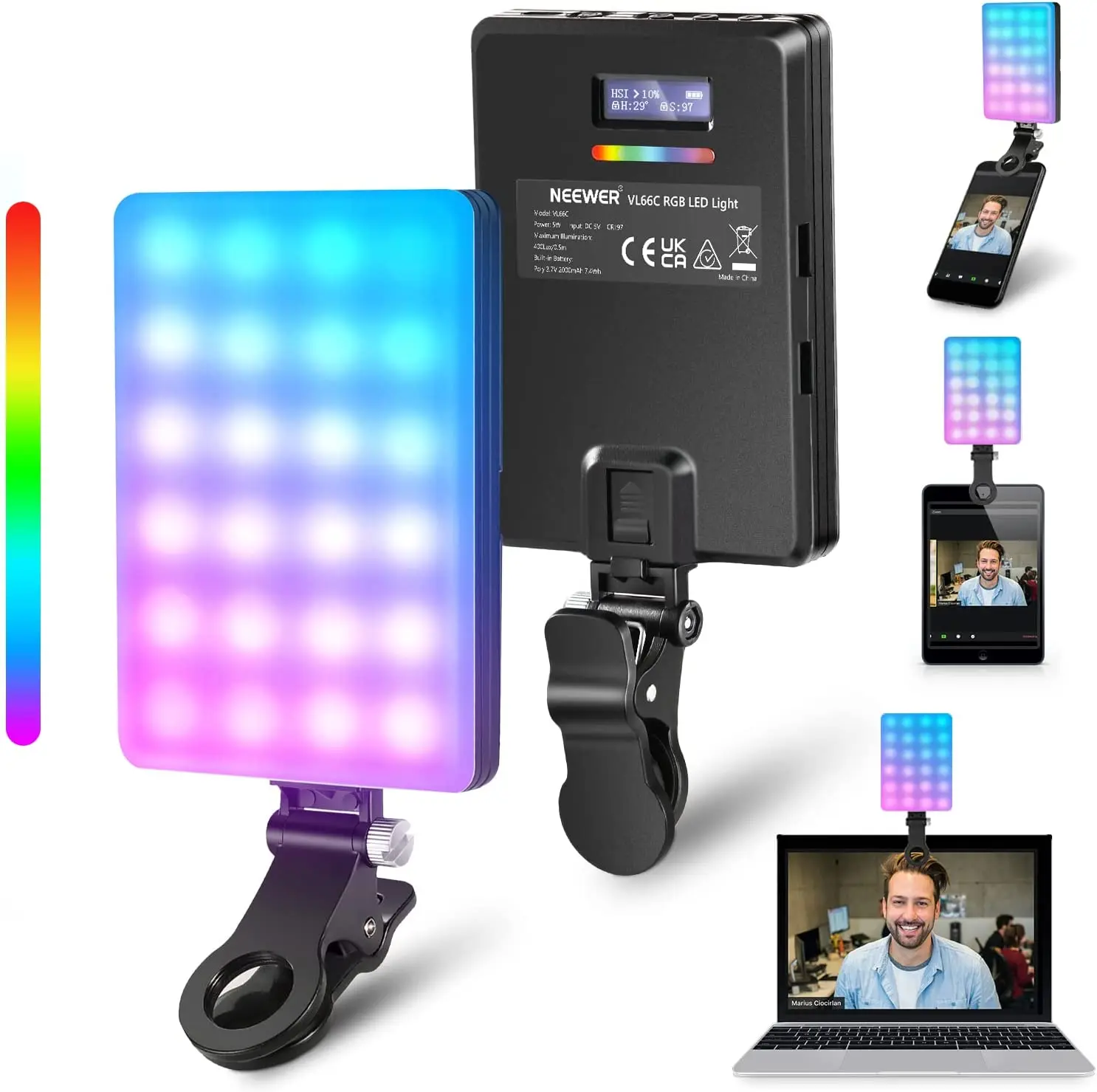 NEEWER LED Selfie Light Portable Clip on Light with Front & Back Phone Clip