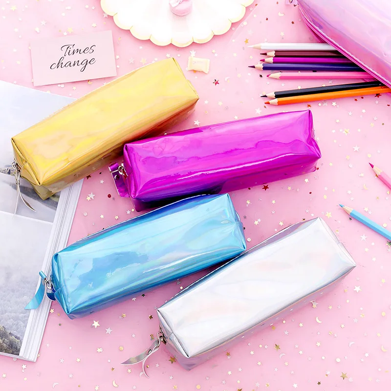 Pencil Cases Stationery Box Pencil Holder Colorful Laser Pencil Case Rose Gold Pu Quality School Supplies Kawaii Stationery Pencil Box Pencilcase Office School Gift