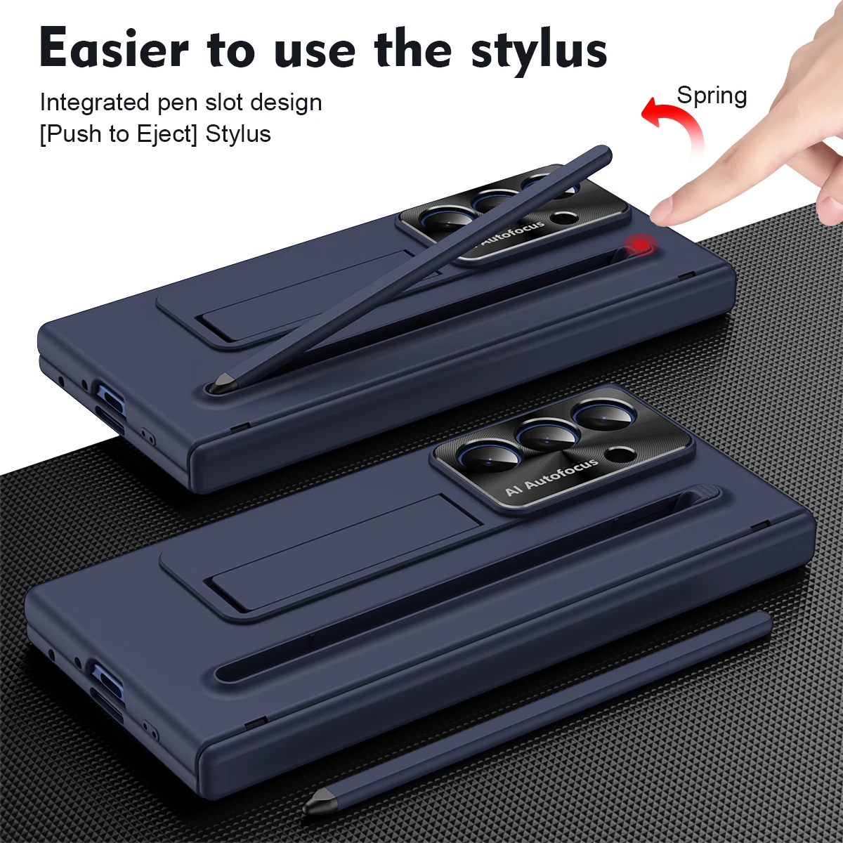 Matte Hard PC Hinge Phone Case with Stylus Holder and Glass Film Protector