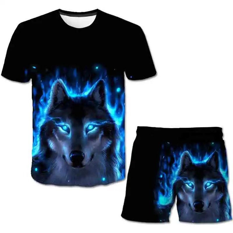 

Summer Children Animal Cool Wolf Clothes Clothes Baby Girl Boy Tshirts 2 Piece Set Kids Baby Toddler 3-14Years Clothing