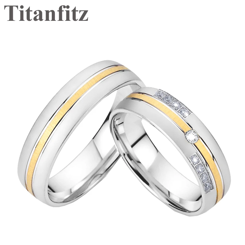 Anillo de acero quirúrgico de titanio para hombre y mujer, sortija elegante de estilo europeo, color dorado, compromiso, boda, CZ|diamond rings for men|cz diamond ringdiamond ring - AliExpress