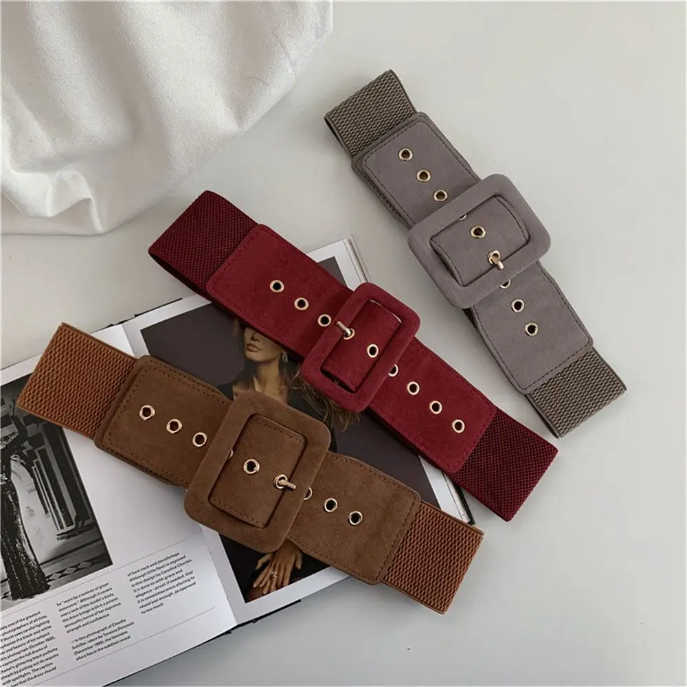 Women Belt Stretch Wide Waist Belts Metal Buckle Leather Strap Female Apparel Accessories Dress Waist Apparel & Accessories - 2