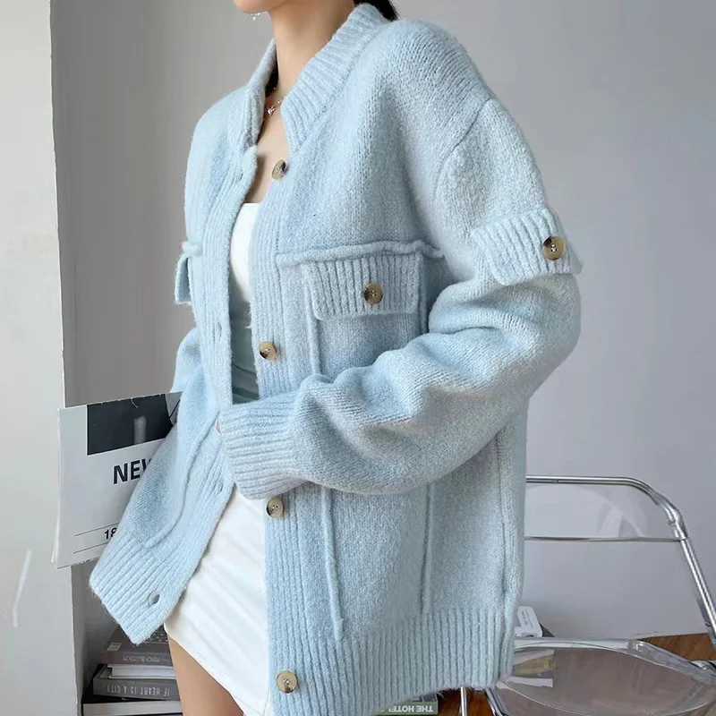 EOSEENY Eos Paris French Woman Heavy Coat Minority Senior 2022 Mohair Cardigans Top Fashion High Quality