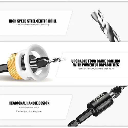 Woodworking Limit Four Edge Countersink Drill Alloy Drill Cone Drill Adjustable Depth Step Drill Screw Countersink Drill Bit - Image 5