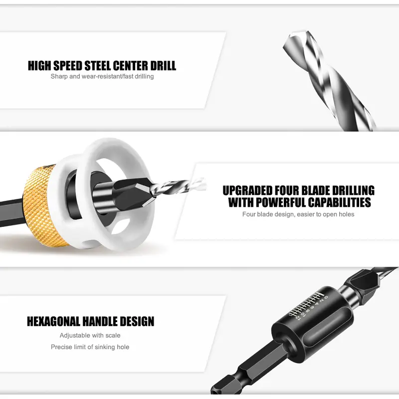 Woodworking Limit Four Edge Countersink Drill Alloy Drill Cone Drill Adjustable Depth Step Drill Screw Countersink Drill Bit - Image 5