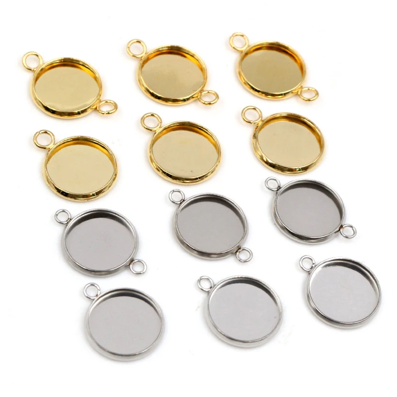 Neue 20pcs 12mm Innere Größe Edelstahl Gold Überzogene Single/Double Loop Stil Cabochon Basis Cameo Einstellung charms Anhänger Fach