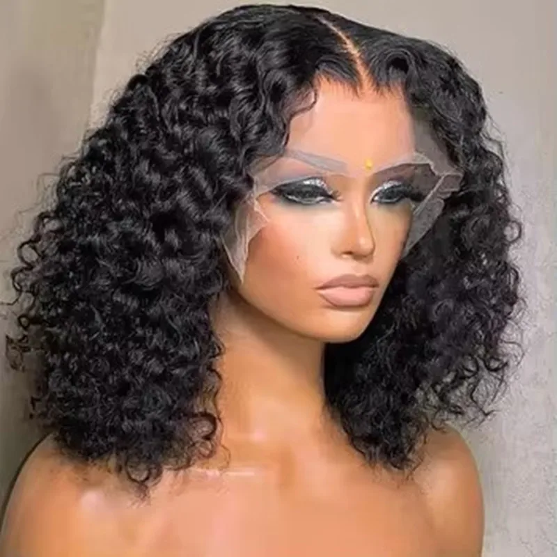 Short Bob Cut 13X4 Lace Frontal Synthetic Wig For Women Deep Curly