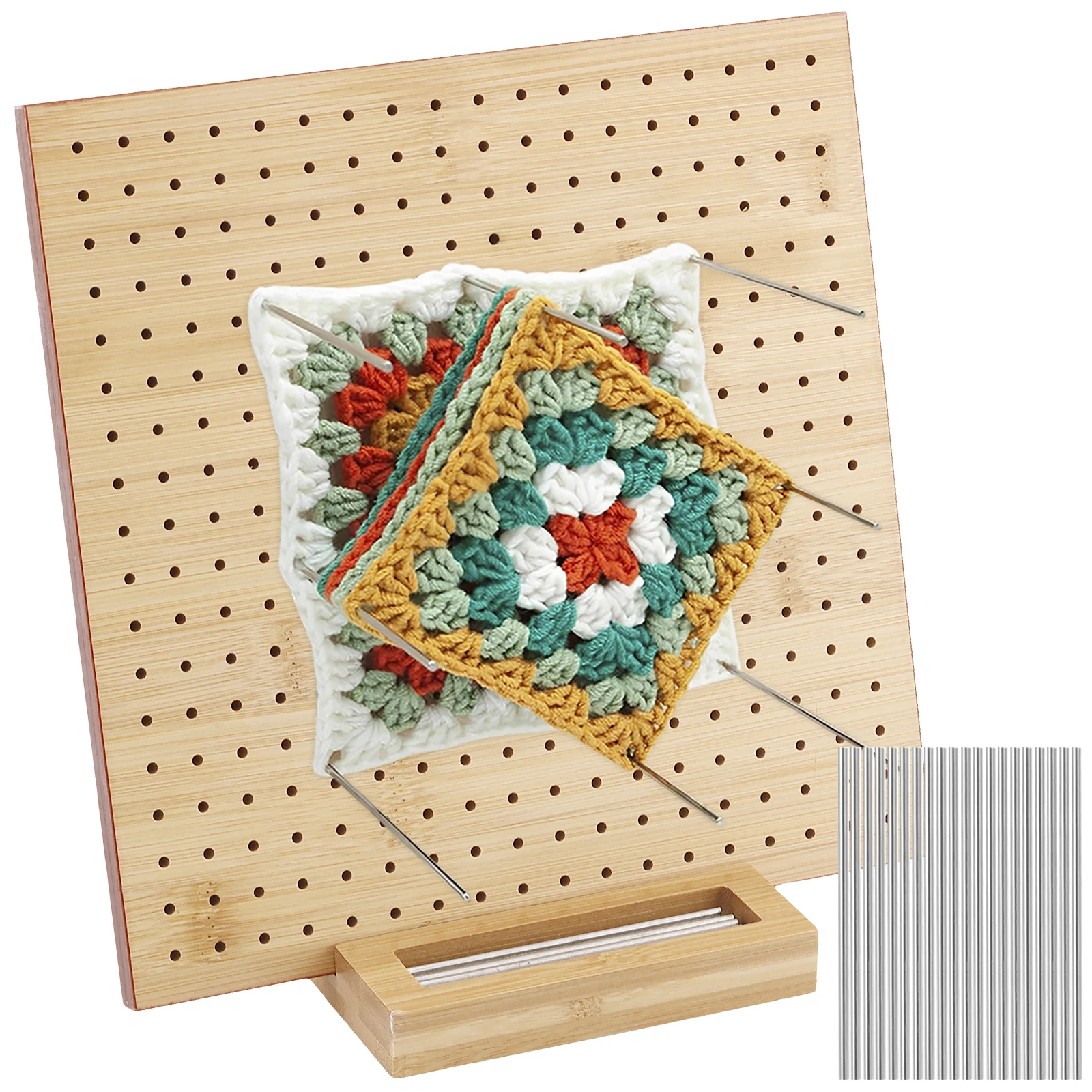 Wood Crochet Blocking Board Kit With Stainless Steel Rod Pins