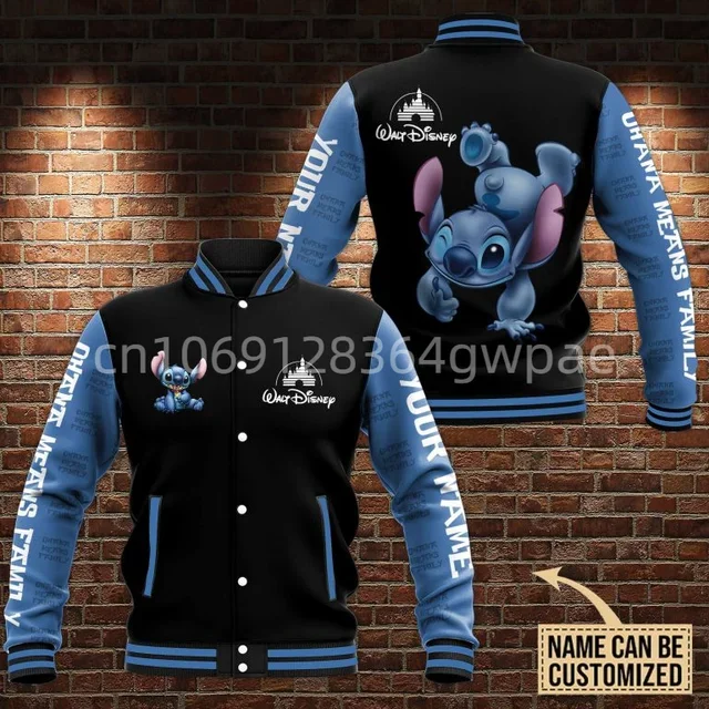 

Disney Stitch Baseball Jacket Men's Womens Disney Casual Sweatshirt Hip Hop Harajuku Jacket Streetwear Loose Varsity Coat Hoodie
