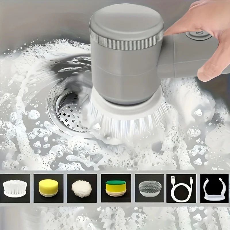 Electric Spin Scrubber with 5 Brush Heads – Handheld Tile & Grout Cleaner for Bath, Floor, Sink, Shower Glass & Kitchen Surfaces