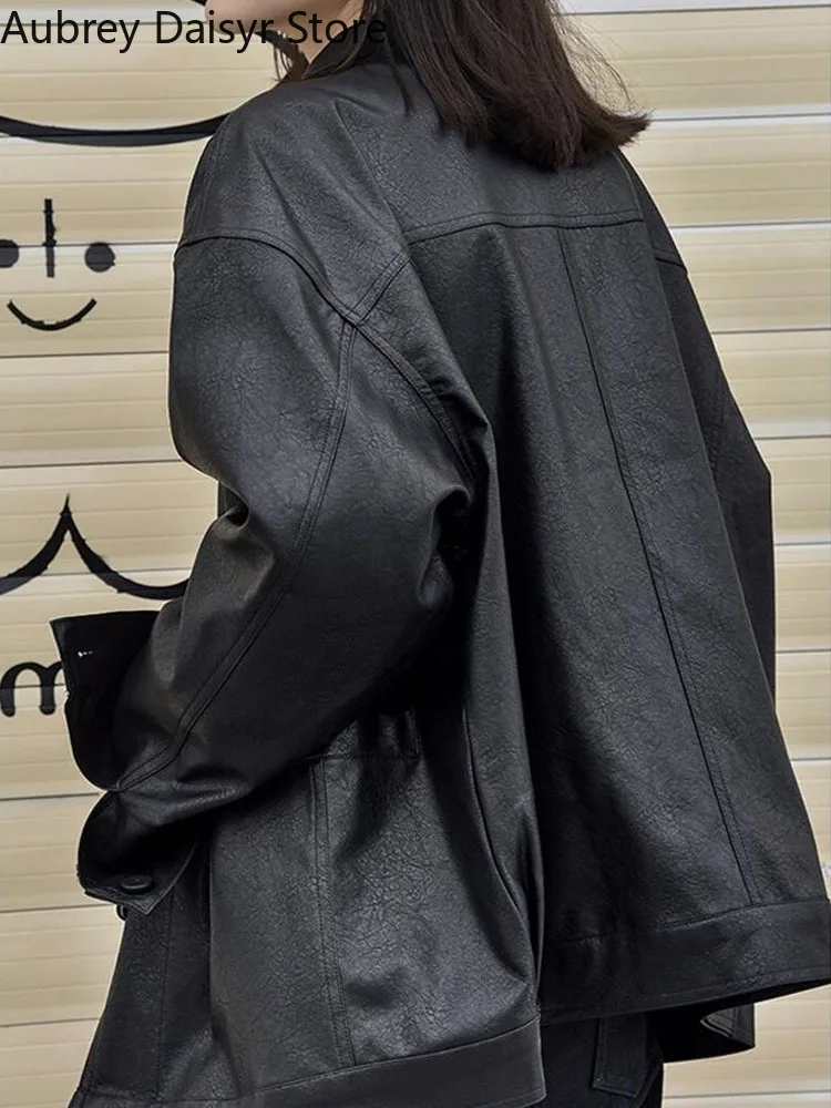 Winter Black Leather Jacket Women Korean Loose Warm Moto Jacket Female Autumn Streetwear Fashion Lady Outerwear Biker Coats 2022