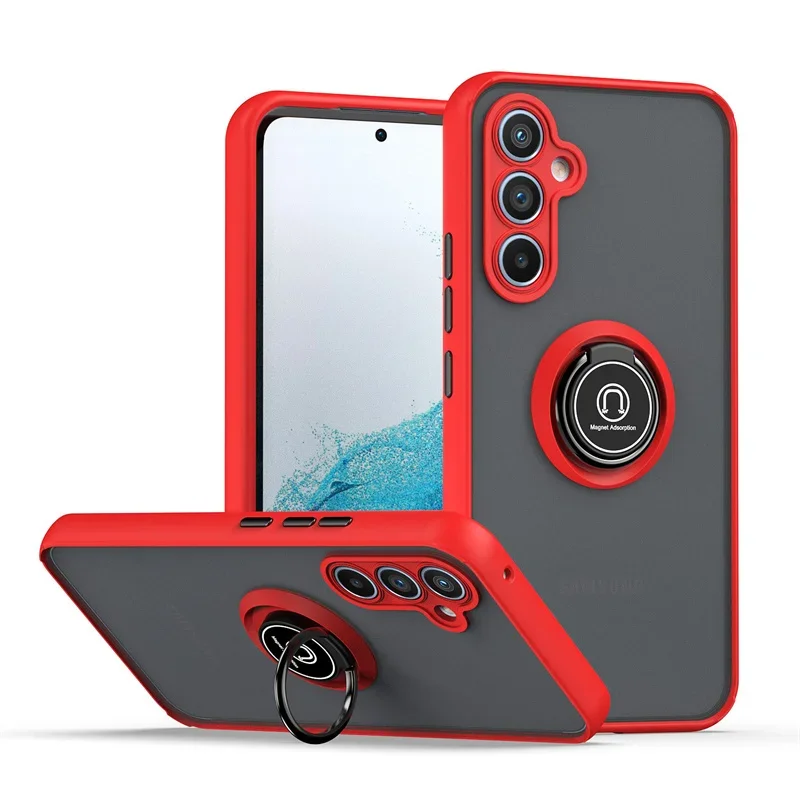 Shockproof Matte Armor Case with Magnetic Ring Holder - Sleek and Durable Protection Cover