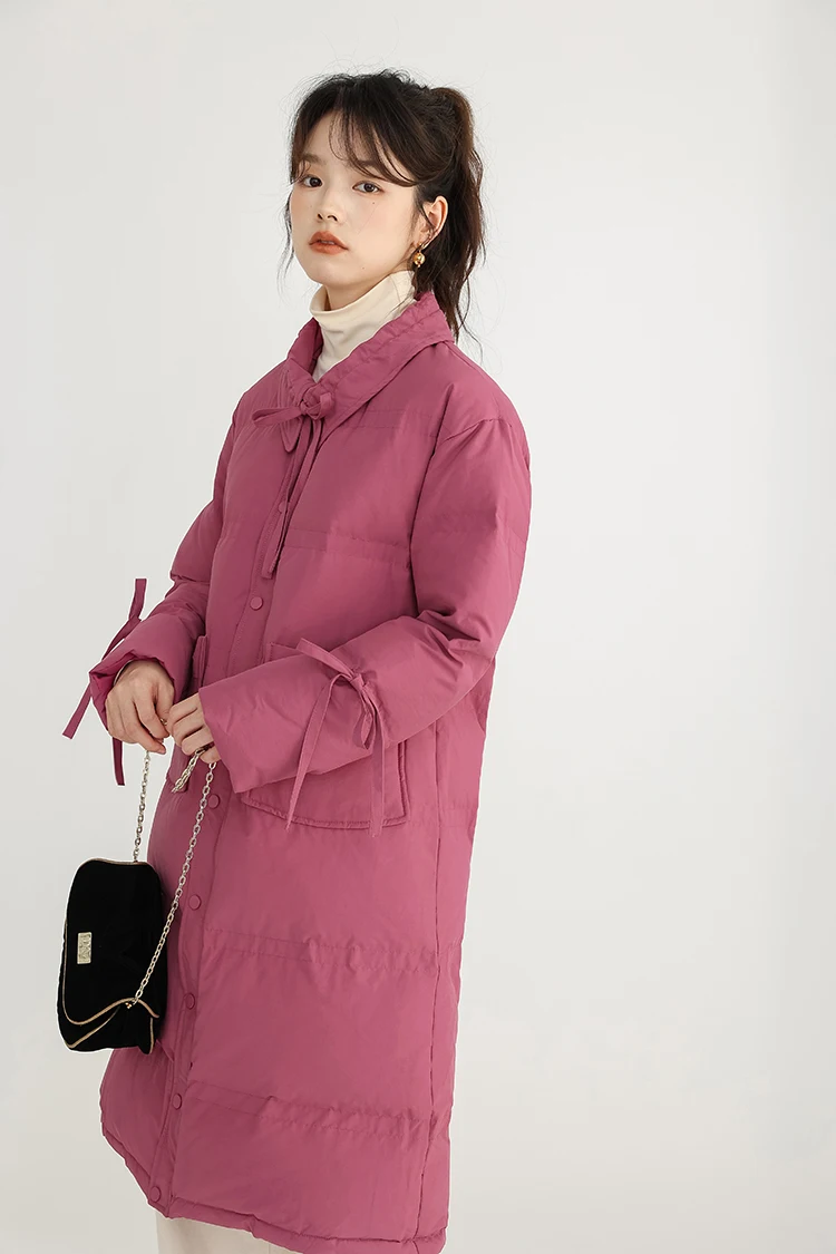 Rose Red White Duck down Jacket Women's Winter Mid-Length Thickened Coat