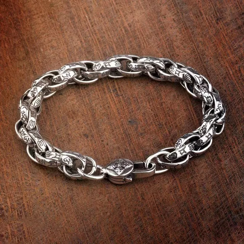 

Vintage Gothic Punk Chains Bracelet Mantra Men S925 Sterling Silver for Male Birthday Wedding Party Cuffs Jewelry Accessories