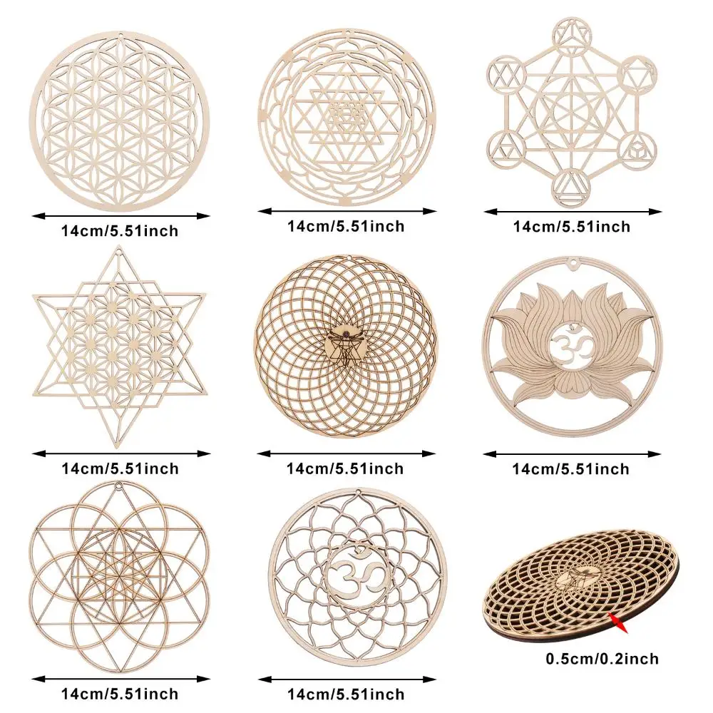 Wall Art Home Decor Home Wall Decor Laser Cut Slice Wood Base Flower Of Life Energy Mat Flower of Life Shape Wooden Sign