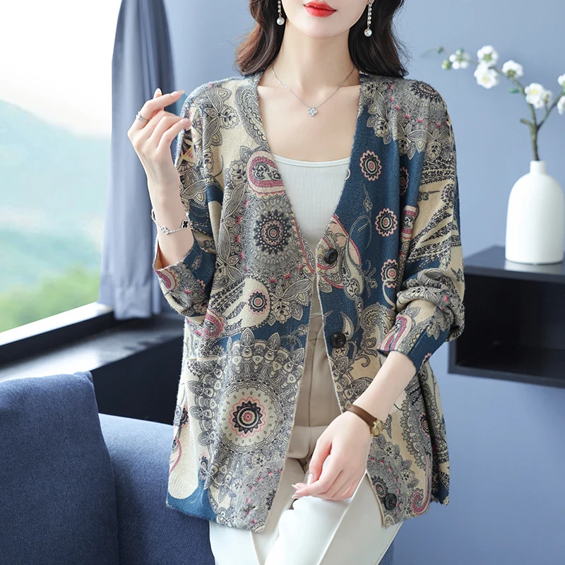 

Print Cardigans Spring Autumn New Clothes Women Casual Single Breasted Sweaters Ladies Loose Tops Harajuku Female Cardigan