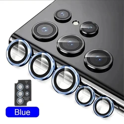 8K Camera Protector Metal Lens Ring with Tempered Glass Cover - S23 (Blue)