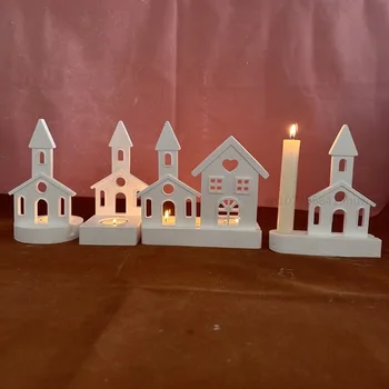 캐슬 하우스 양초 거치대 실리콘 몰드, DIY 하우스 석고 시멘트 촛대 금형, 석고 석고 장식, 주조 금형