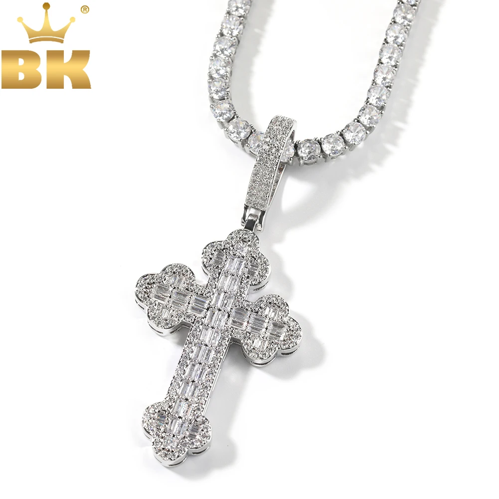 

THE BLING KING Iced Out Baguettecz Cross Pendant Rectangle Cubic Zirconia Necklace Charm Fashion Hiphop Jewelry