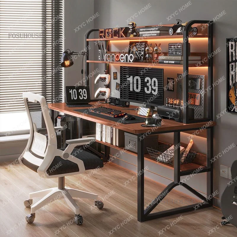 

Computer Desktop Desk Home Writing Desk Gaming Table Student Study Desk Table Bedroom Furniture with Bookshelf Table B