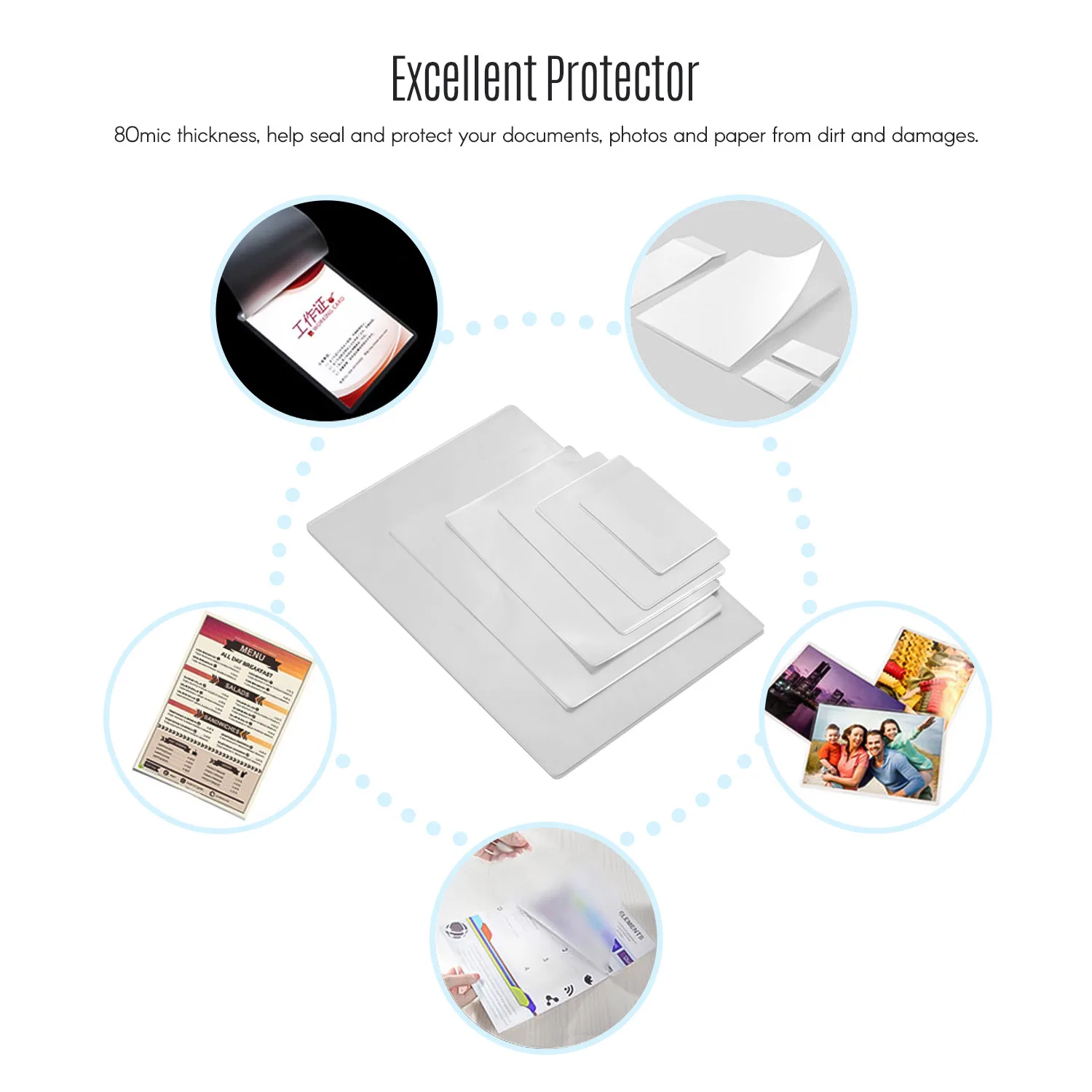 Thermal Laminating Film Pouches PET Clear Sheet for Photo Paper Document Picture 80mic 2R 3R 4R 5R 6R A4 Size 100 Sheets laminating films