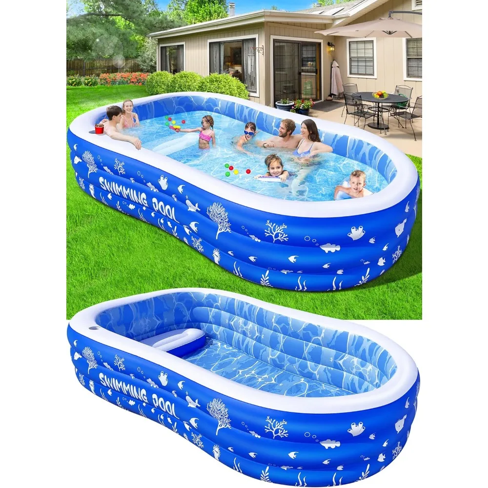 Inflatable Swimming Pool with Seats,2024 Oversized Thickened Blow Up Pool,Family Swimming Pool|Backyard Pool for Kids and Adults